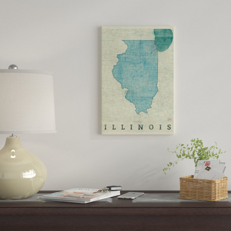 « illinois map », impression sur toile, H 40 po x l 26 po x P 1,5 po, Toile tendue, Pas de tapis
