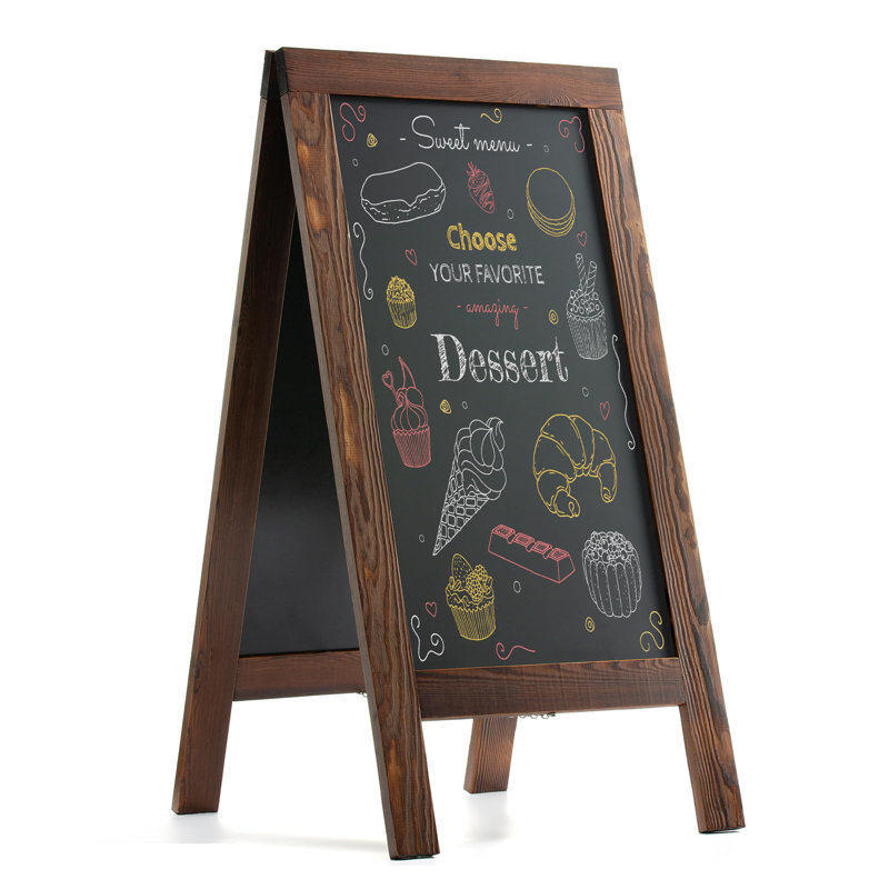 Sandwich Board brun rustique en bois de pin massif de 40 po x 20 po, panneau à panneau noir, panneau à panneau sandwich extérieur, chevalet à tableau noir, panneau à cadre A