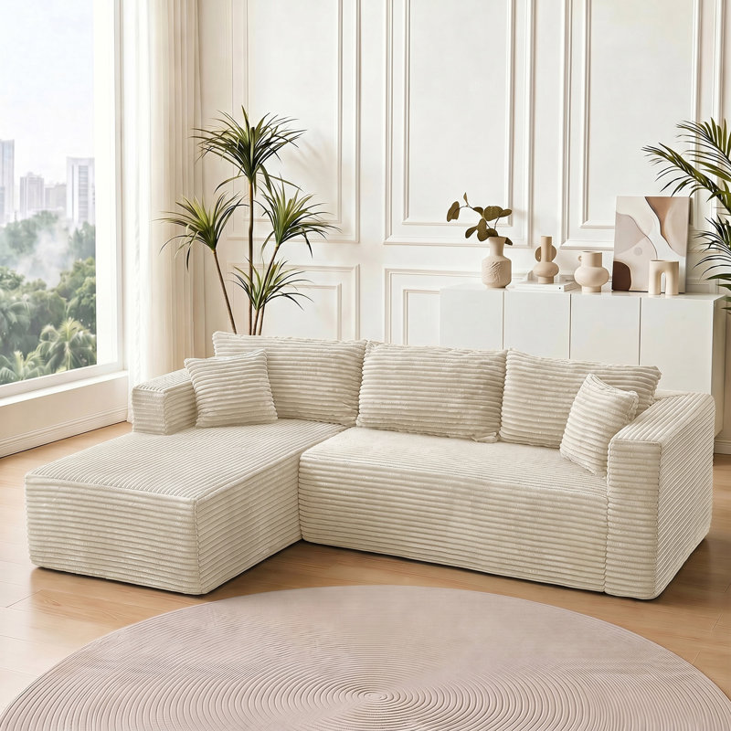 Canapé modulaire de 105 po avec canapé en forme de L et canapé-lit modulaire sans dossier de 105 po, Beige, Left Hand Facing