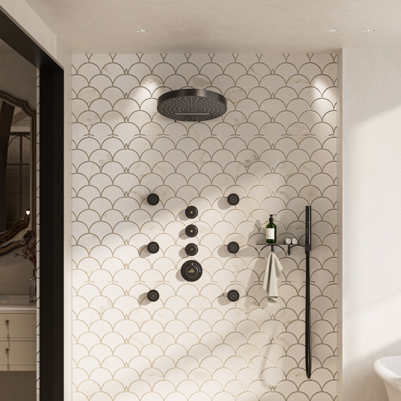 Système de douche thermostatique complet avec valve brute, Noir mat