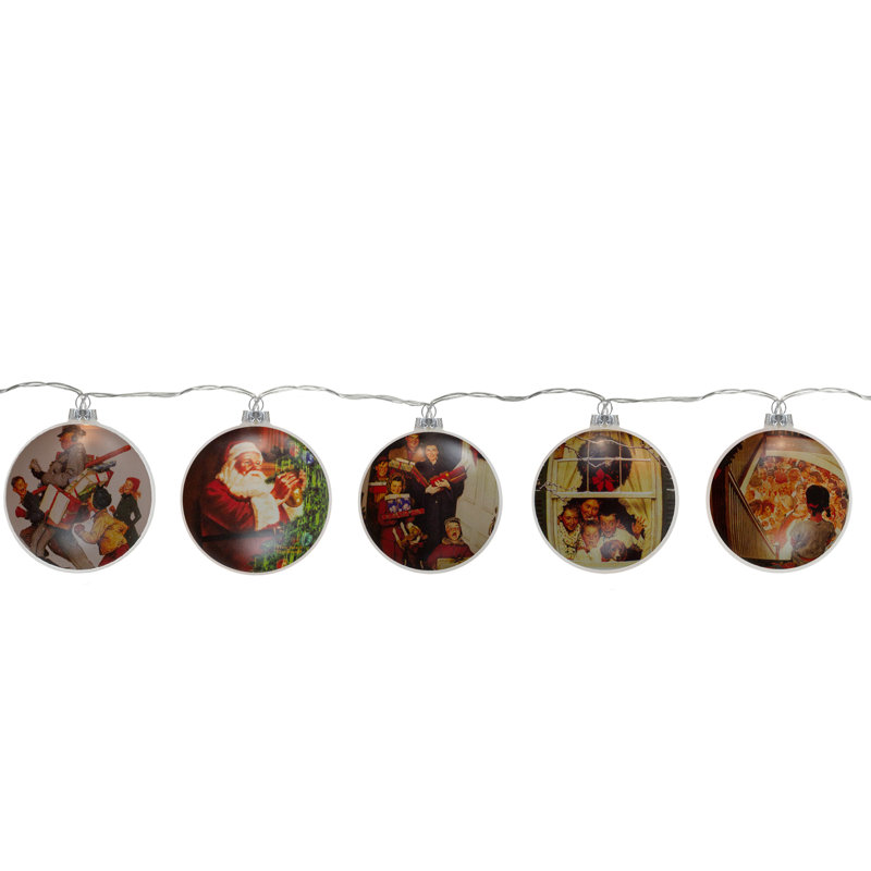 Ensemble de 5 lumières à disque de Noël en verre Norman Rockwell