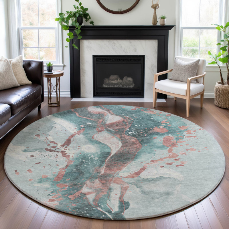 Premium Machine Washable Sykora AMF1523 Abstract Rug, Round 8'