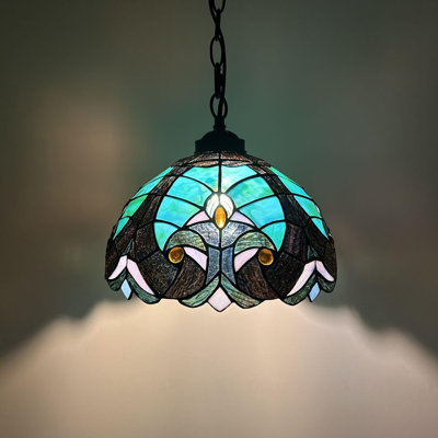 Kleist Tiffany Pendant Lighting Green Brown Stained Glass LED Bulb Included 12”W*12”D*60”H