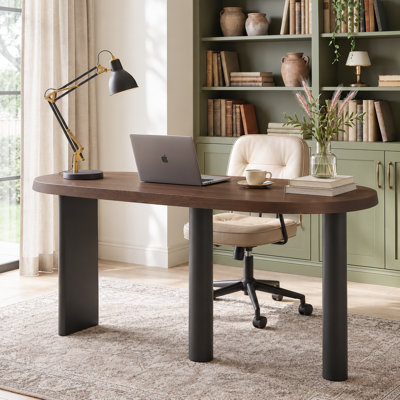 Timvorian 71" Solid Wood Executive Desk, Organic Modern Curved Writing Desk with Sculptural Legs