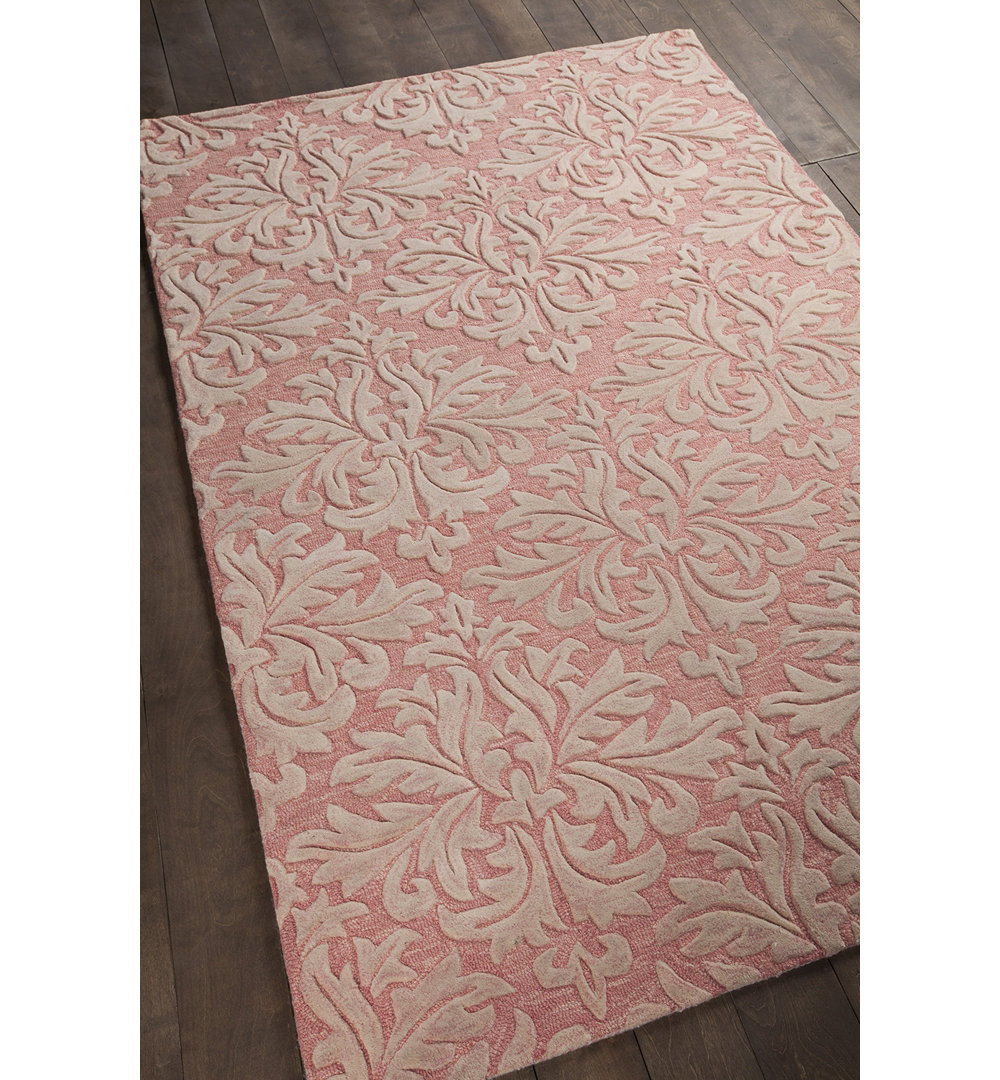 Yelena Authentic Hand-Tufted Handmade Pink & Ivory Damask Wool Area Rug Lark Manor™ Rug 