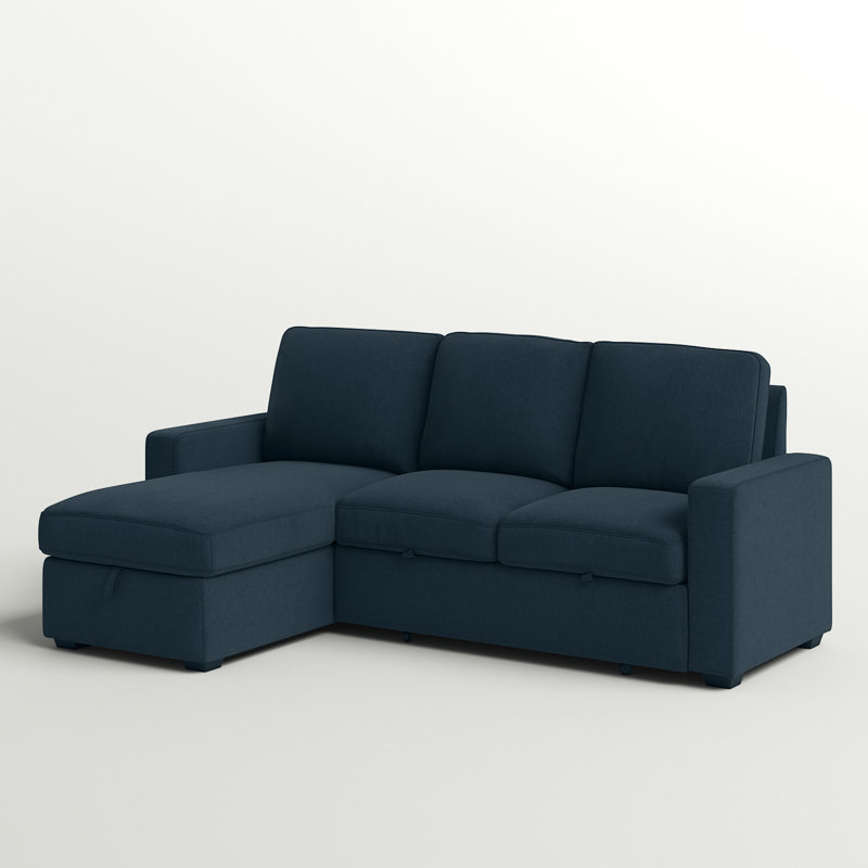 Maumelle Pull-Out Sleeper Sectional, Navy Blue Polyester