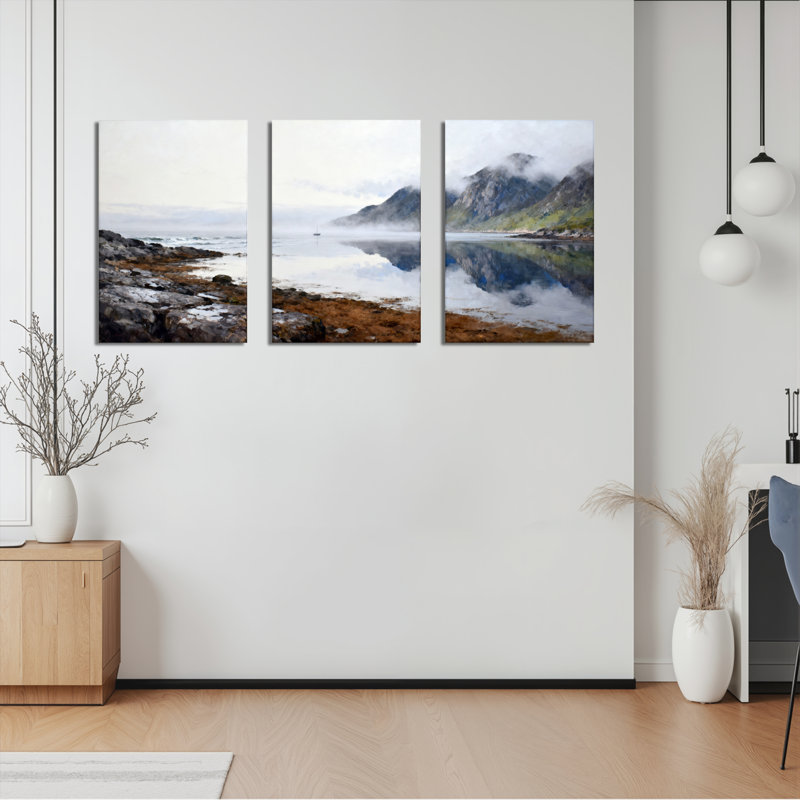 «Scenic Mountain Lake Reflection», reproduction d'art sur toile tendue sur toile (ensemble de 3), H 36 po x l 72 po