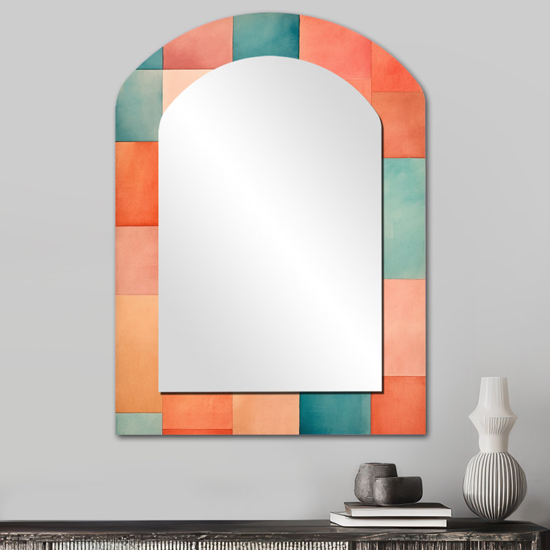 Coral Cubes Melody Shapes I - formes abstraites, miroir mural décoratif asymétrique, 34 po x 25 po