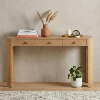 Console 52 po avec trois tiroirs en bois naturel