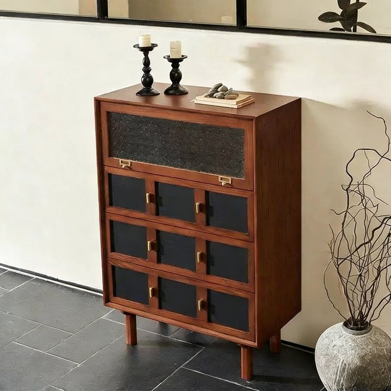 Petite armoire d'appoint à porte rabattable en verre
