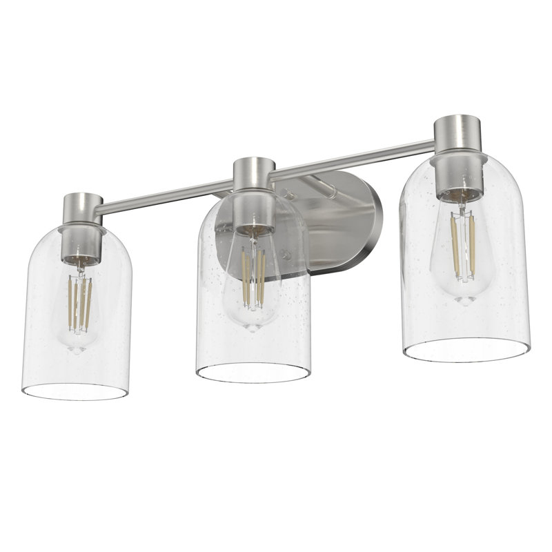 Hunter Lochemeade 3 Light Vanity Wall Light Fixture, Clear, Brushed Nickel