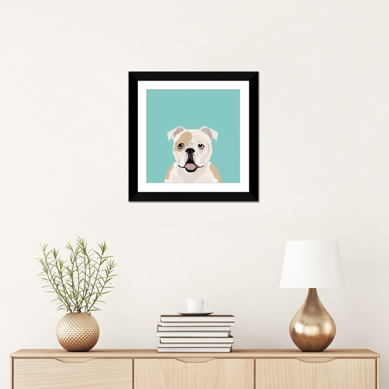 Bouledogue anglais, impression sur toile tendue, H 24 po x l 24 po x P 1 po, Papier d'art encadré noir, Blanc