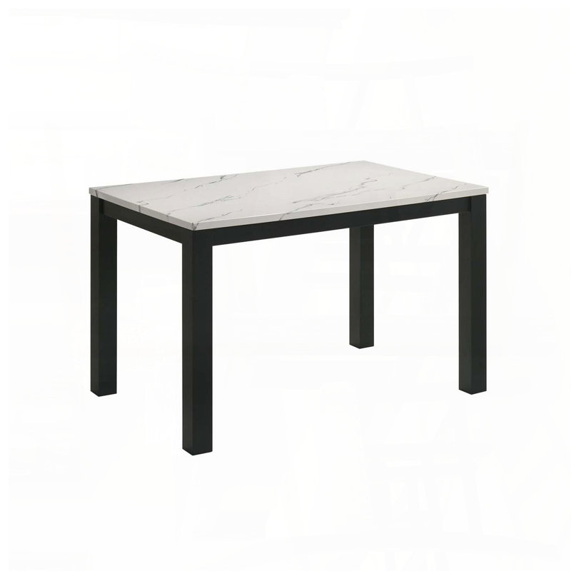 Table de salle à manger contemporaine en faux marbre avec plateau blanc, finition noire, 47,2 po x 29,5 po, Blanc/Noir