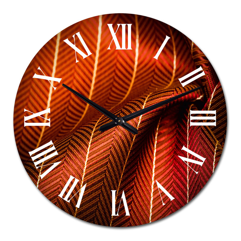 Ruby Red Fabric with Gold Line III - Patterned Wall Clock, Oversized