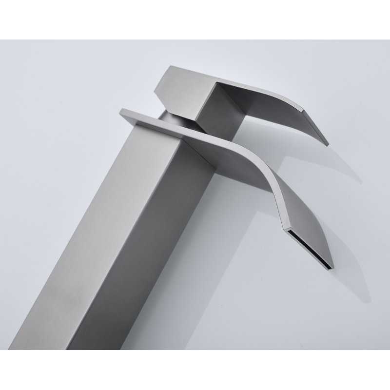 Robinet de salle de bain à cascade avec poignée simple et bonde escamotable (sans trop-plein) | Idée de cadeau, Nickel brossé