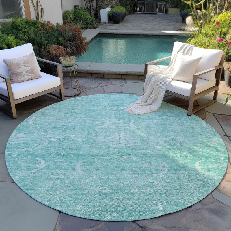 Dahana Teal Washable Indoor-Outdoor Rug - , 8' x 8'