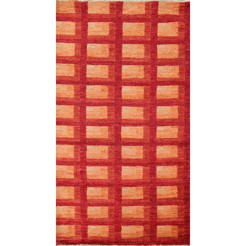 Tapis géométrique rouge fait à la main Gabbeh 3 x 6