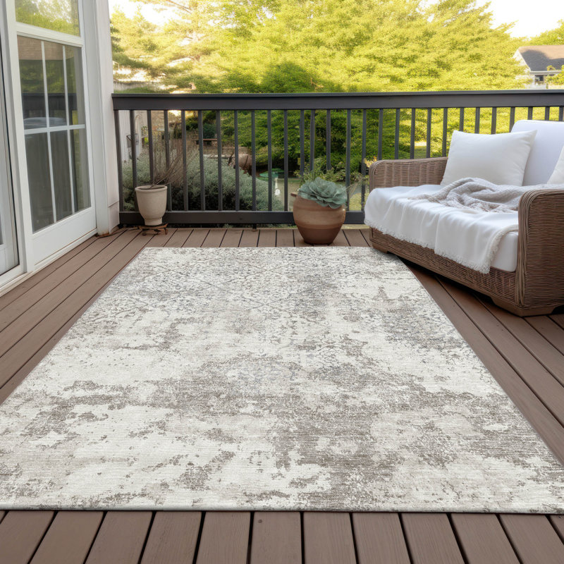 Tapis intérieur / extérieur en polyester tissé à la machine Jelaya, Rectangle 2 pi 6 po x 3 pi 10 po