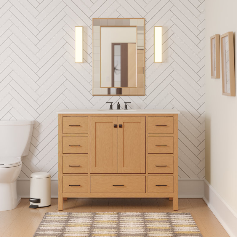 Claudett 48'' Single Bathroom Vanity with Top, Engineered White, Blonde