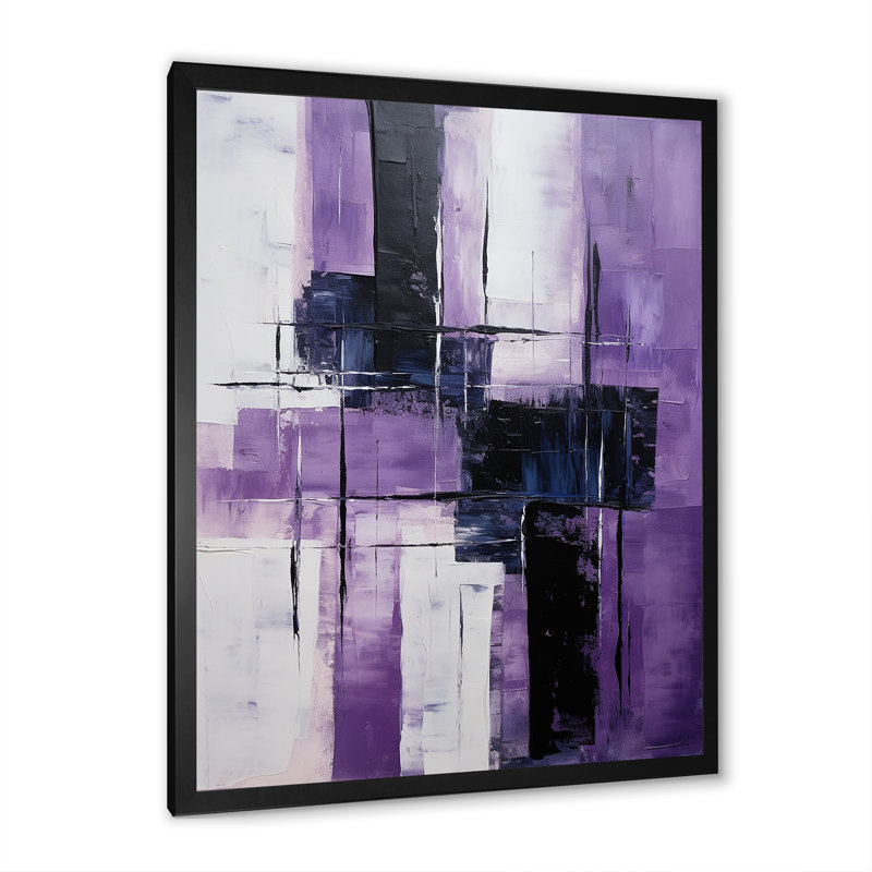 Tachisme mauve, cubisme, brosse 5 - Tachisme, art mural, Cadre simple noir, H 20 po x l 12 po x P 1 po
