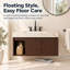 EIDEN Walnut Floating Single Bathroom Vanity with Cream Gold Vein Sintered Stone Top-136962232