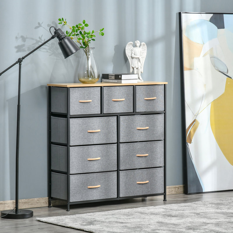 Unité de rangement de commode à 9 tiroirs avec cadre en acier HOMcom
