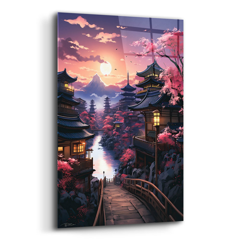  «Coucher de soleil au Japon» par Momart, art mural en verre acrylique, 16 po x 24 po, H 24 po x l 16 po x P 0,2 po