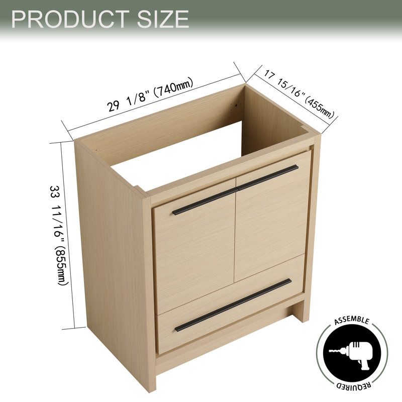 Base de meuble-lavabo autoportant de 30 pouces, portes d'armoire et tiroir à fermeture en douceur, chêne Dune