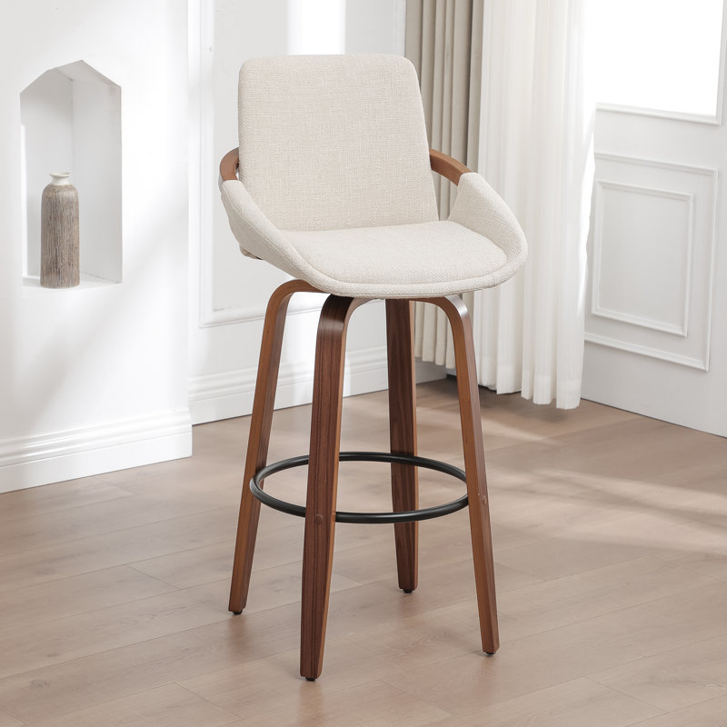 Carruth Swivel Upholstered Counter&Bar Stool, Beige, Bar Stool (30" Seat Height)