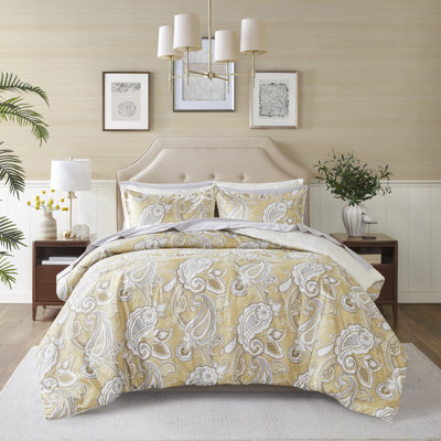 Ensemble de couette 9 pièces Gracelyn Wheat à motif cachemire avec draps