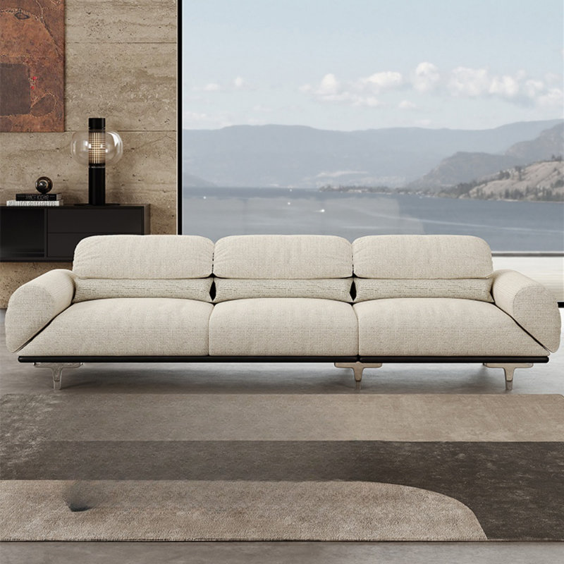 Adjustable Armrests Straight Minimal Sofa, Greige
