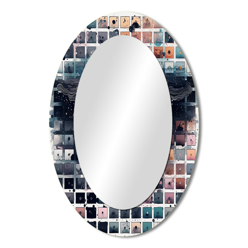 Blue And Orange Vibrant Paradoxes I - Large Oval Wall Mirror On Metal, 36" x 24"