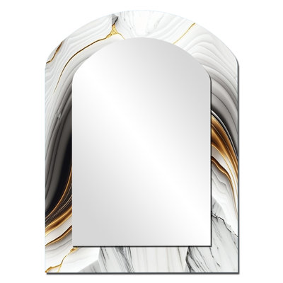 Abstract Geode Waves Grey III - Abstract Asymmetrical Decorative Wall Mirror, Modern Arch Mirror, Printed Metal Art