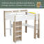 Lit mezzanine double en bois avec tablettes de rangement intégrées, portemanteaux et bureau-1452085976