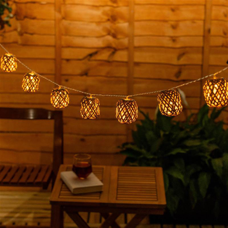 Rattan Wicker Ball 10 X Battery Operated Outdoor G 237cm LED Battery Powered 10 - Bulb Novelty String Light