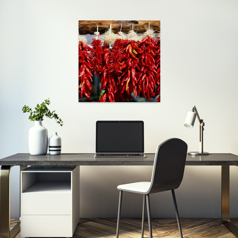 Close-up of bunches of chilli peppers hanging on a stall Taos New Mexico USA 1 Piece Wrapped Canvas Wall Art