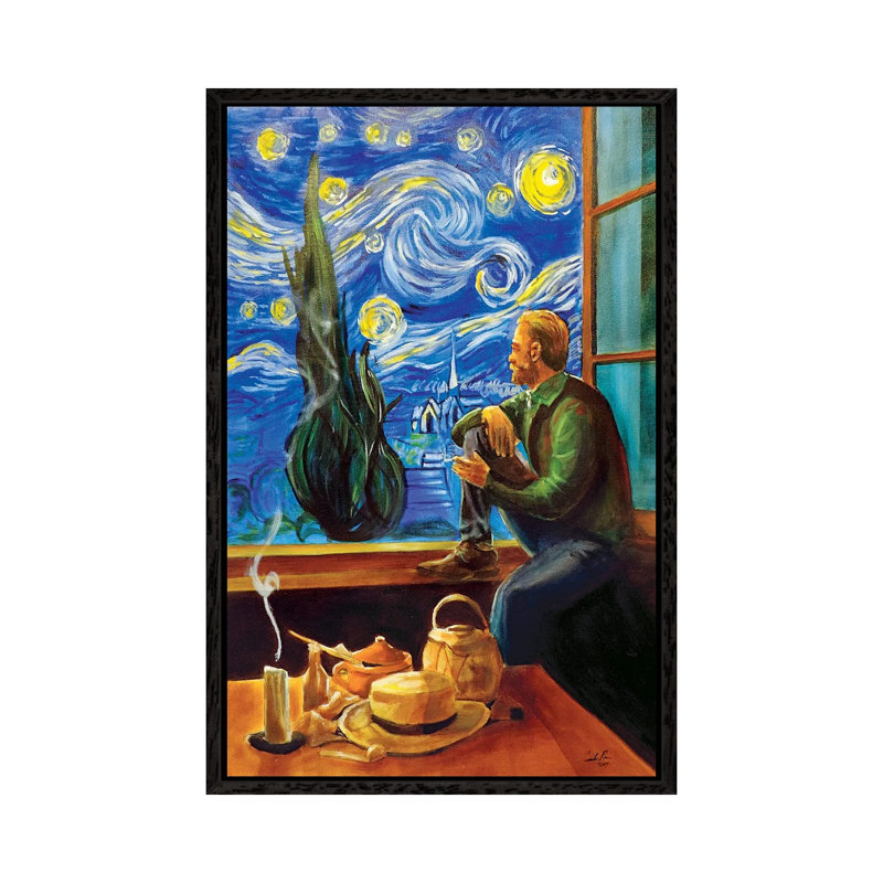 Van Gogh At His Window by Gordon Bruce - Painting on Canvas, Black Framed, 66.04 cm H x 45.72 cm W