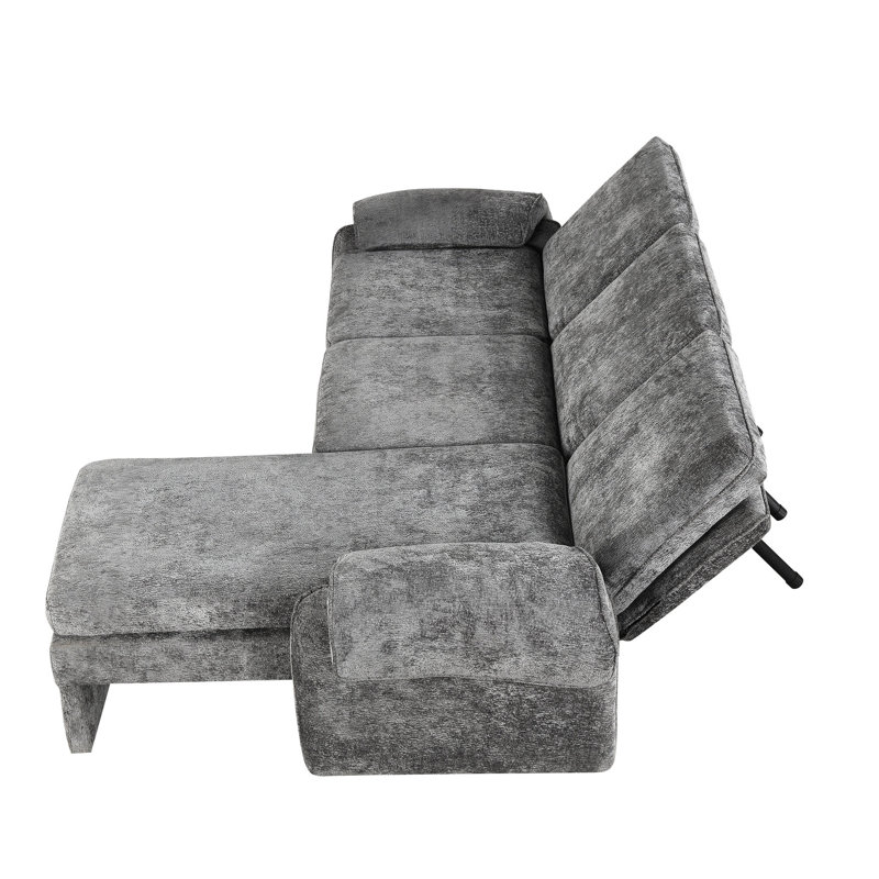 Réglable avec méridienne réversible et coussins d'accoudoirs amovibles, pieds, tissu en chenille, gris pour le salon et le salon, coussins, surface en tissu robuste