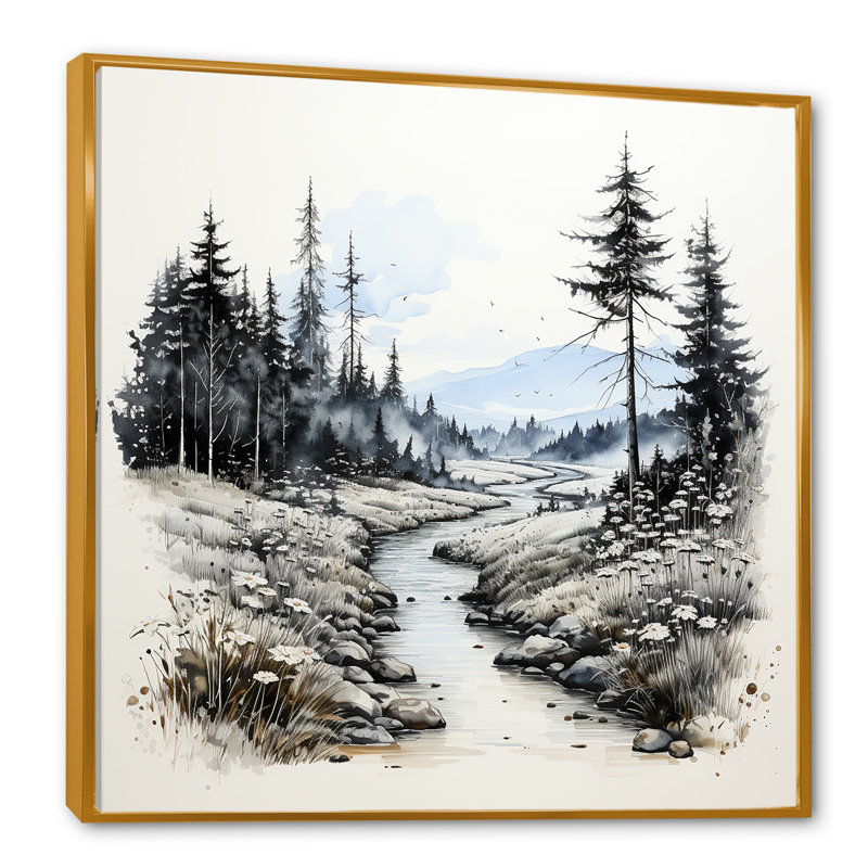 Faune sauvage, fleurs d'hiver I sur toile, Cadre flottant doré, H 30 po x l 30 po x P 1 po