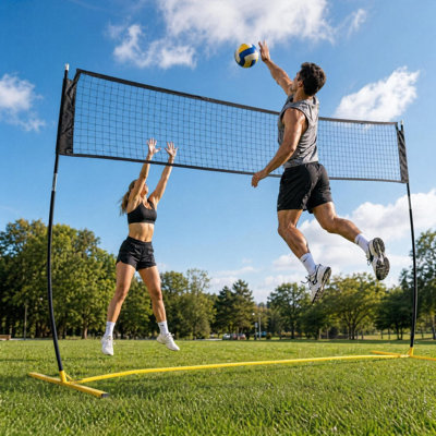 Système de filet de volleyball portatif 20 pi, filet autoportant à hauteur ajustable pour jeux de plein air à l'intérieur
