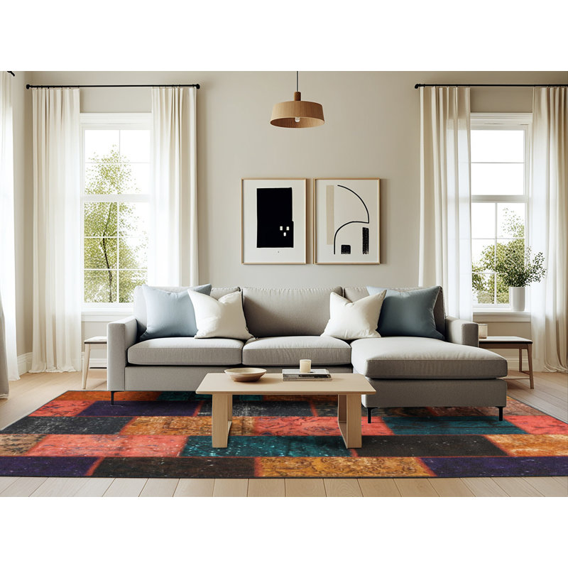 Tapis patchwork rouge / noir / brun, Rectangle 6 pi x 9 pi