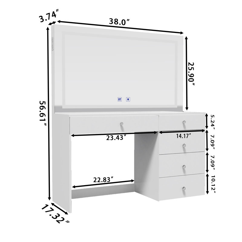 Emilia Compact Premium Vanity With Bluetooth Speakers & LED Mirror, White