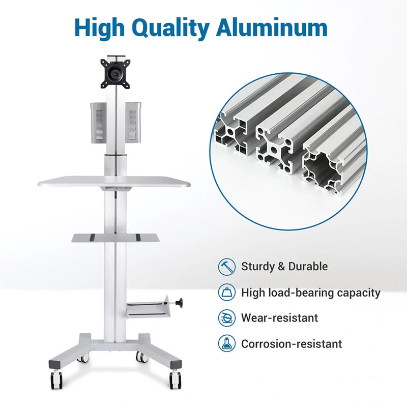 PC Computer Desktop Rolling Mobile Cart Workstation, Silver