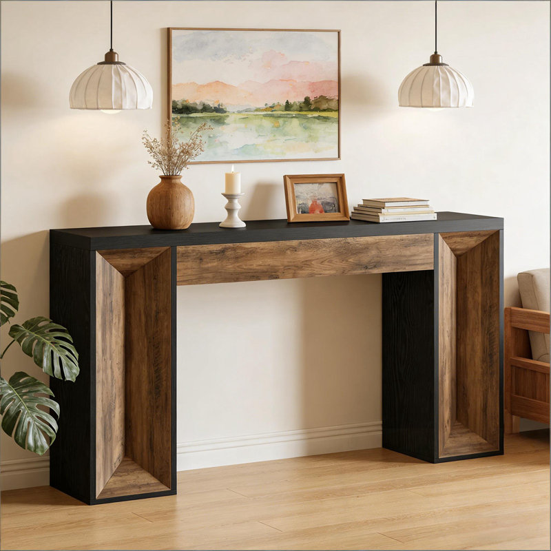 Wood Rectangular Console table with Dual-Tone Design