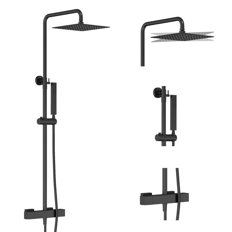 Ensemble de robinet de douche d'extérieur, système de douche thermostatique exposé avec pluie de 10 po et douchette combinée