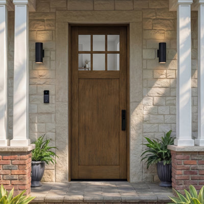 CRF-P1G6-SW-96 | 96" Single Door, RTA Prehung Exterior, SDL 6 Lite, 1 Panel, Unfinished Mahogany Wood