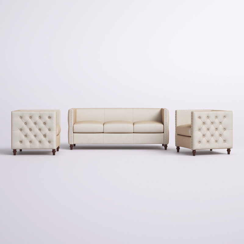 Shawn 3 - Piece Velvet Living Room Set, Beige Velvet