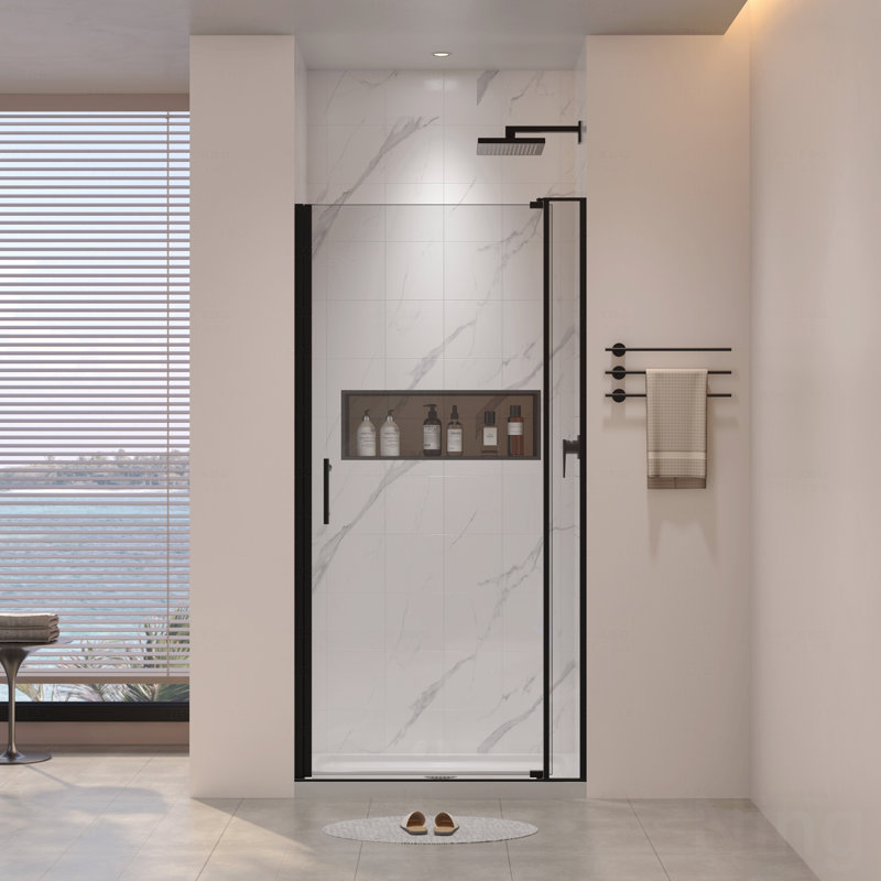 Porte de douche à ouverture pivotante universelle à gauche et à droite de 32 à 36 po x H 72 po - ouverte à l'extérieur, avec verre trempé de 1/4 po et 5/16 po