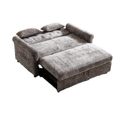 Full Size Bed, Linen Upholstery, Extra Heavy Duty Frame Convertible Chair 2 Seat Design, Practical Storage Solution