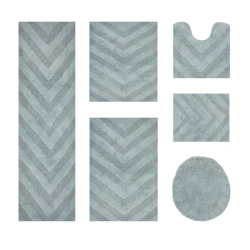 Ensemble de tapis pour salle de bain 5 pièces en coton 100% coton Hugo Premium 1990 GSM avec envers antidérapant en latex, certifié OEKO-TEX®, super absorbant et lavable à la machine, bleu